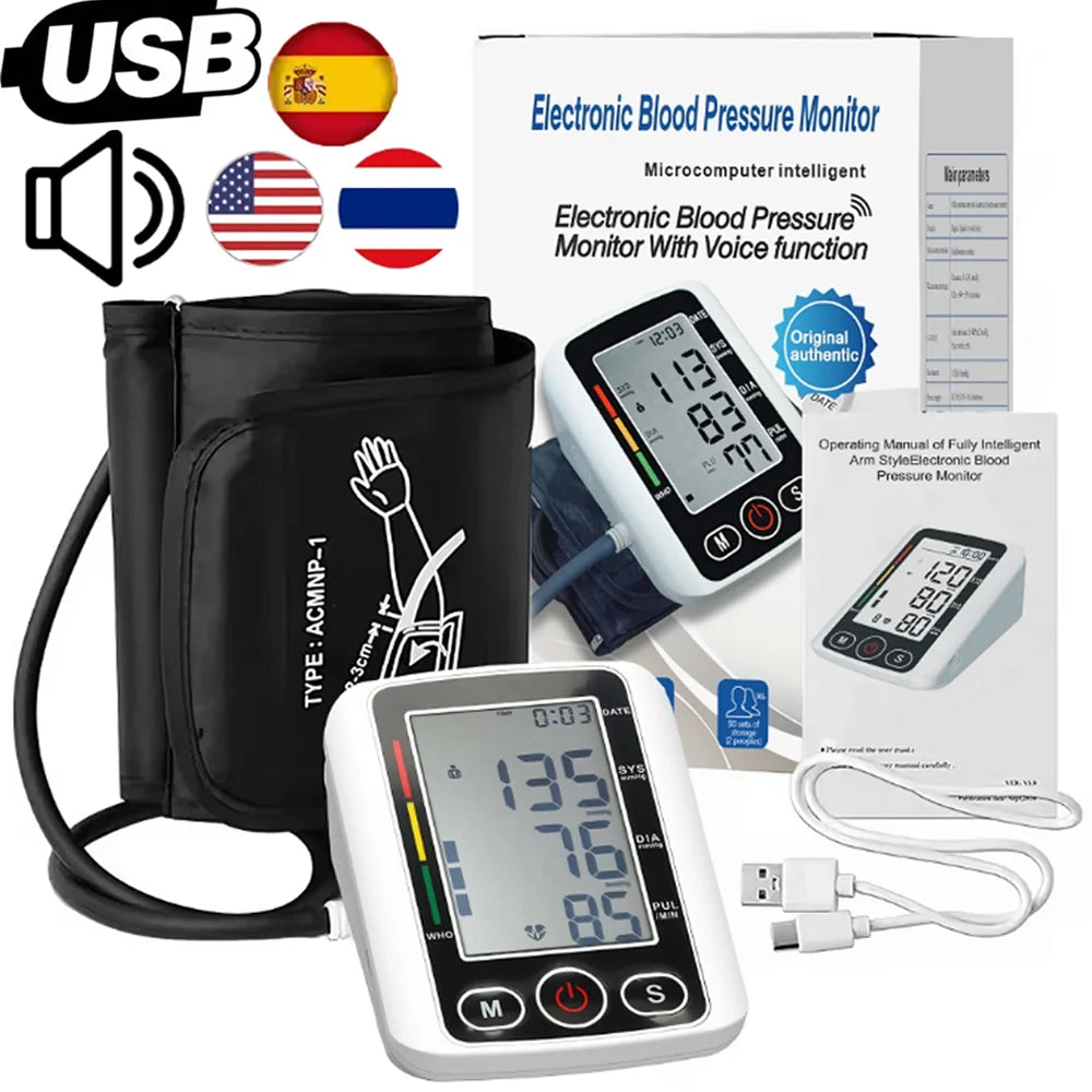 Portable Upper Arm Blood Pressure Monitor BP Monitor Automatic Tonometer Tensiometer Digital Sphygmomanometer Measurement Tool