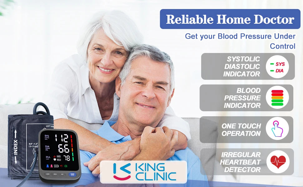 Kingclinic Blood Pressure Machine, Automatic Digital Upper Arm Blood Pressure Monitor with Adjustable Large Cuff