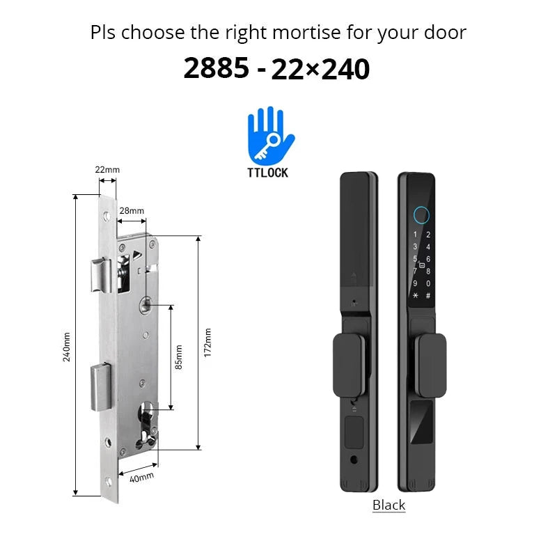 Slim 3.5cm Waterproof Aluminum Smart Door Lock with TTLock Bluetooth Fingerprint Password IC Card APP Control for Sliding Doors