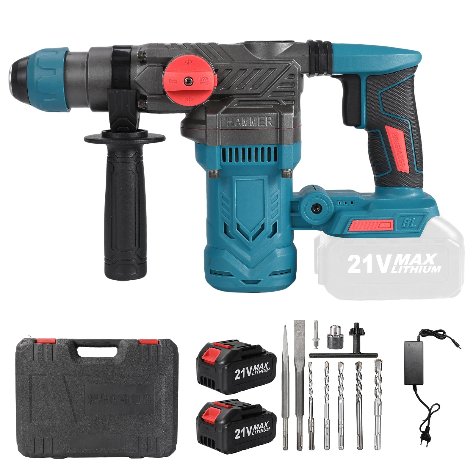 Brushless Electric Hammer Drill Multi-function Rotating Power Screwdriver 26MM Wireless Hammer Drill Tool Compatible with Makita 21V Battery