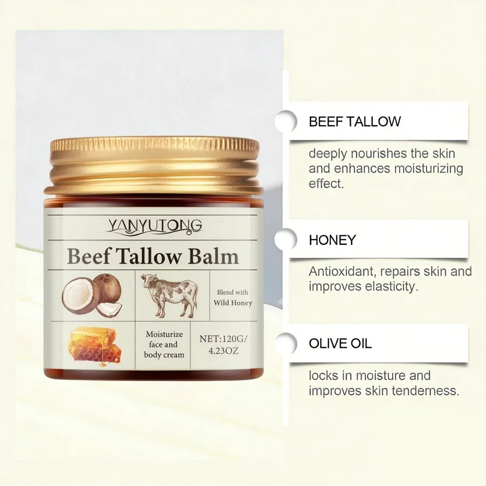 Beef Tallow Honey Balm Moisturizing Hydrating Face Cream Body Lotion Fades Fine Lines Tighten Soothen Brightening Facial Skin