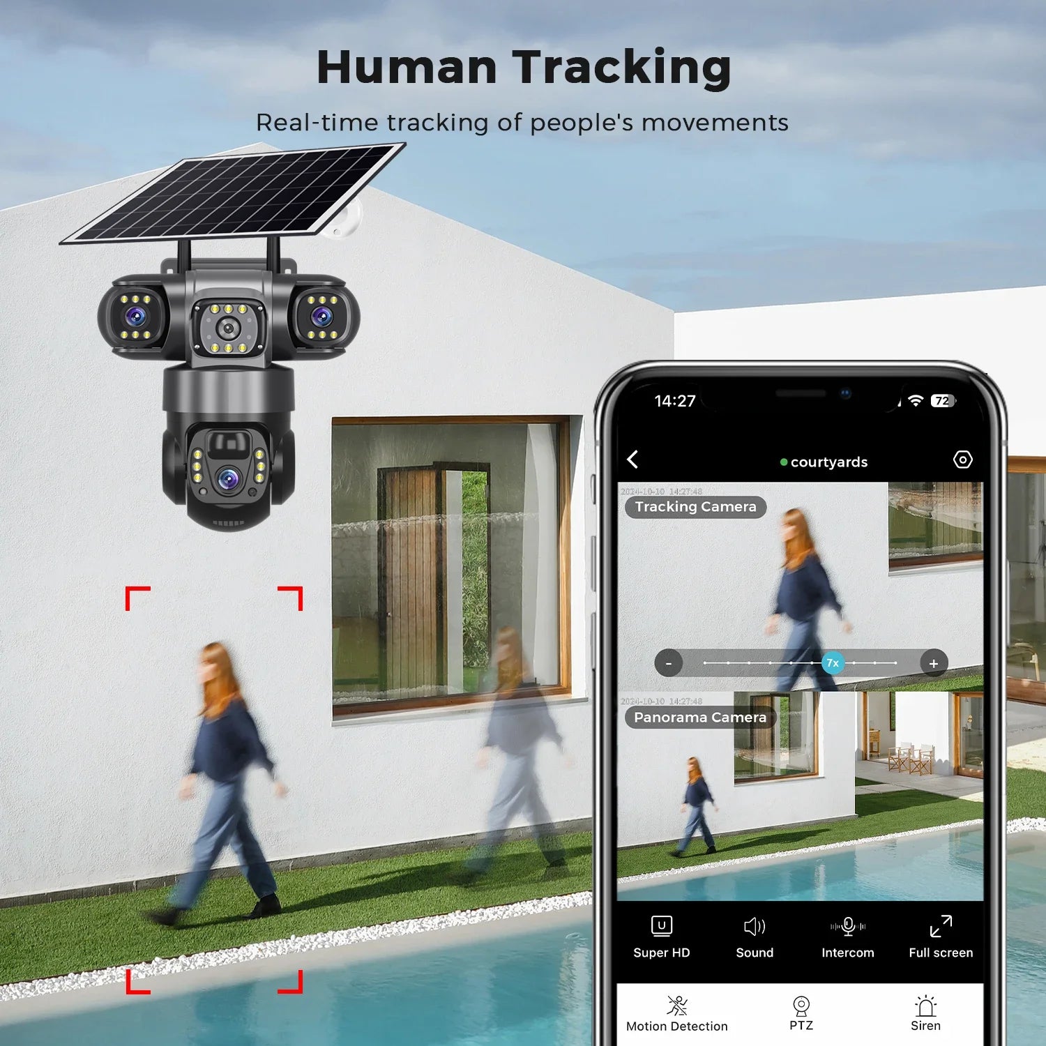 V380 Solar 4G IP Camera Outdoor 12MP 6K Triple Lenses Triple Screens Security Video Monitor Night Vision Waterproof CCTV Cameras