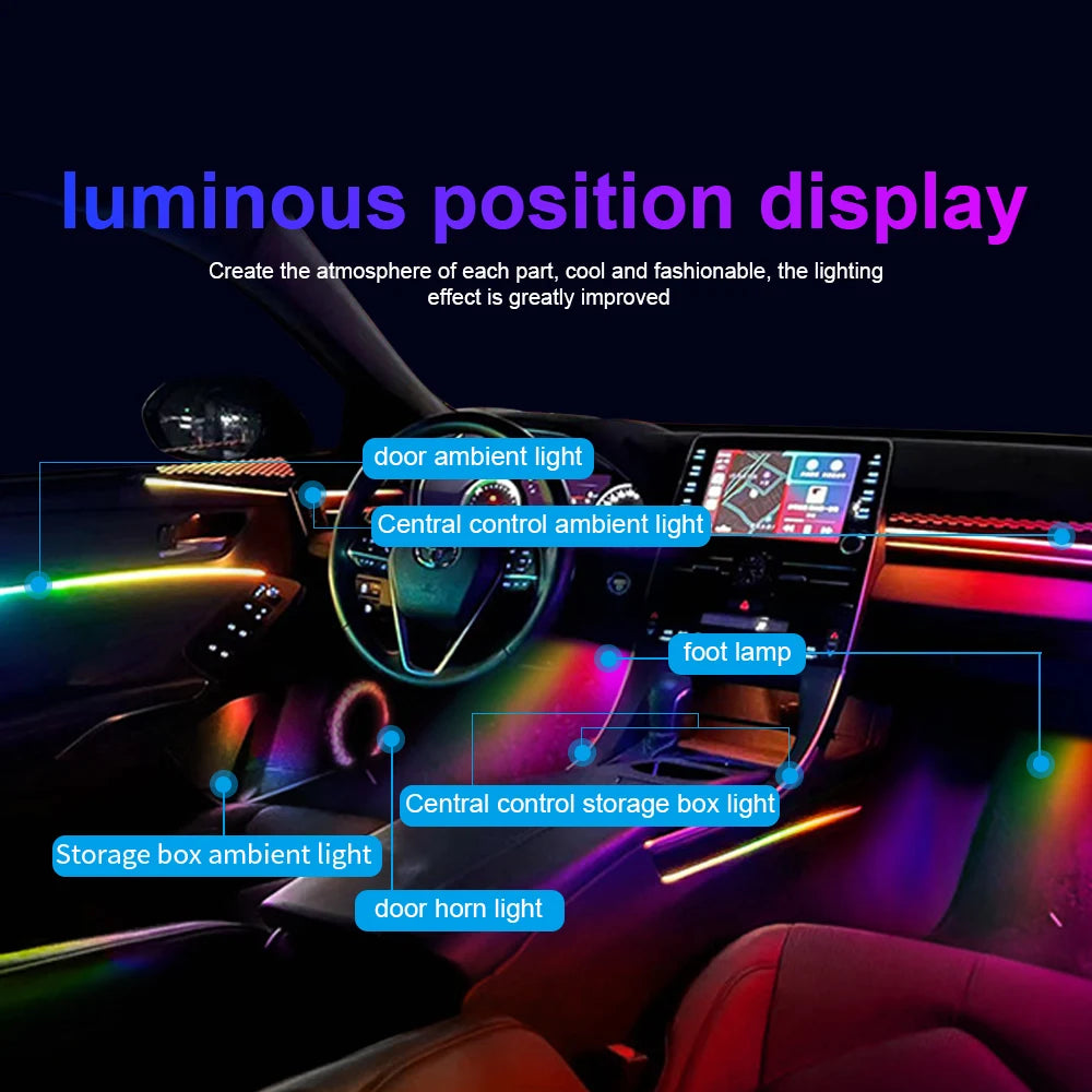 RGB LED Interior Car Strip Lights with App Control and Sync Tidesmit