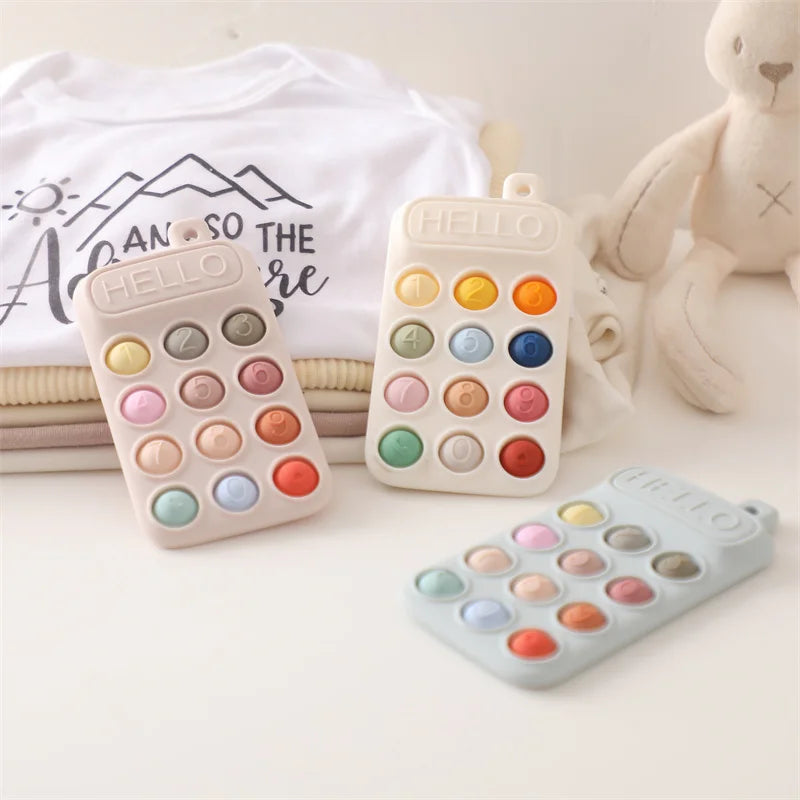 Baby Silicone Phone Teether Toy Pacifier Kids Cartoon Teething Silicone Newborn Early Dental Care Gums Molar Stick Baby Toy Gift