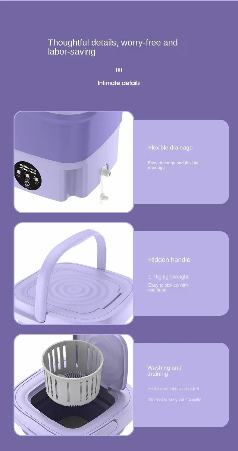 Tidesmit 8L portable foldable mini washing machine with spin dryer for delicate laundry like socks and underwear
