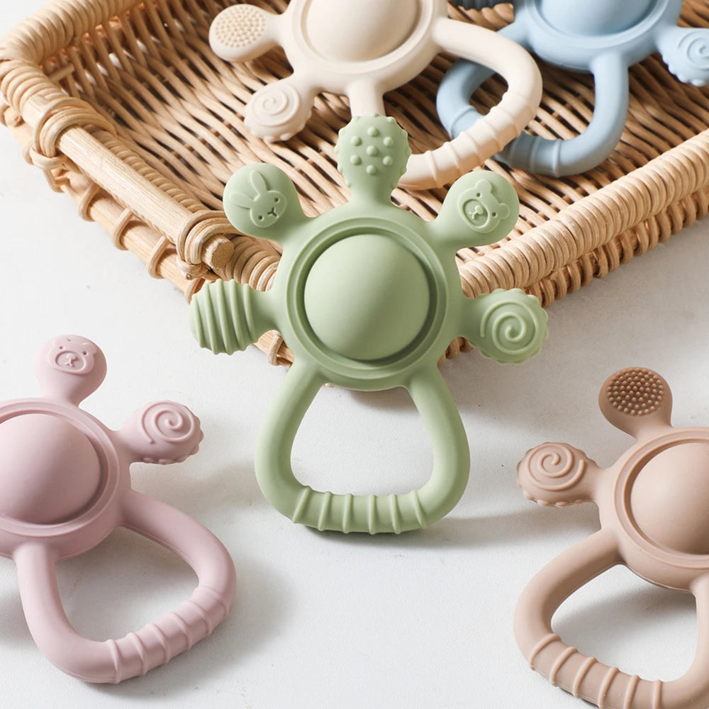Baby BPA Free Silicone Teether Toy Rattle Silicone Teething for Teeth Newborn Accessories Food Grade Infant Soothing Nusing Toys