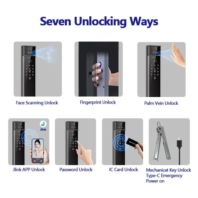 RAYKUBE S90 Jlink WiFi 3D Facial Palm Vein Recognition Rechargeable Smart Fingerprint Lock With Dual WIFI Cameras APP Video Call