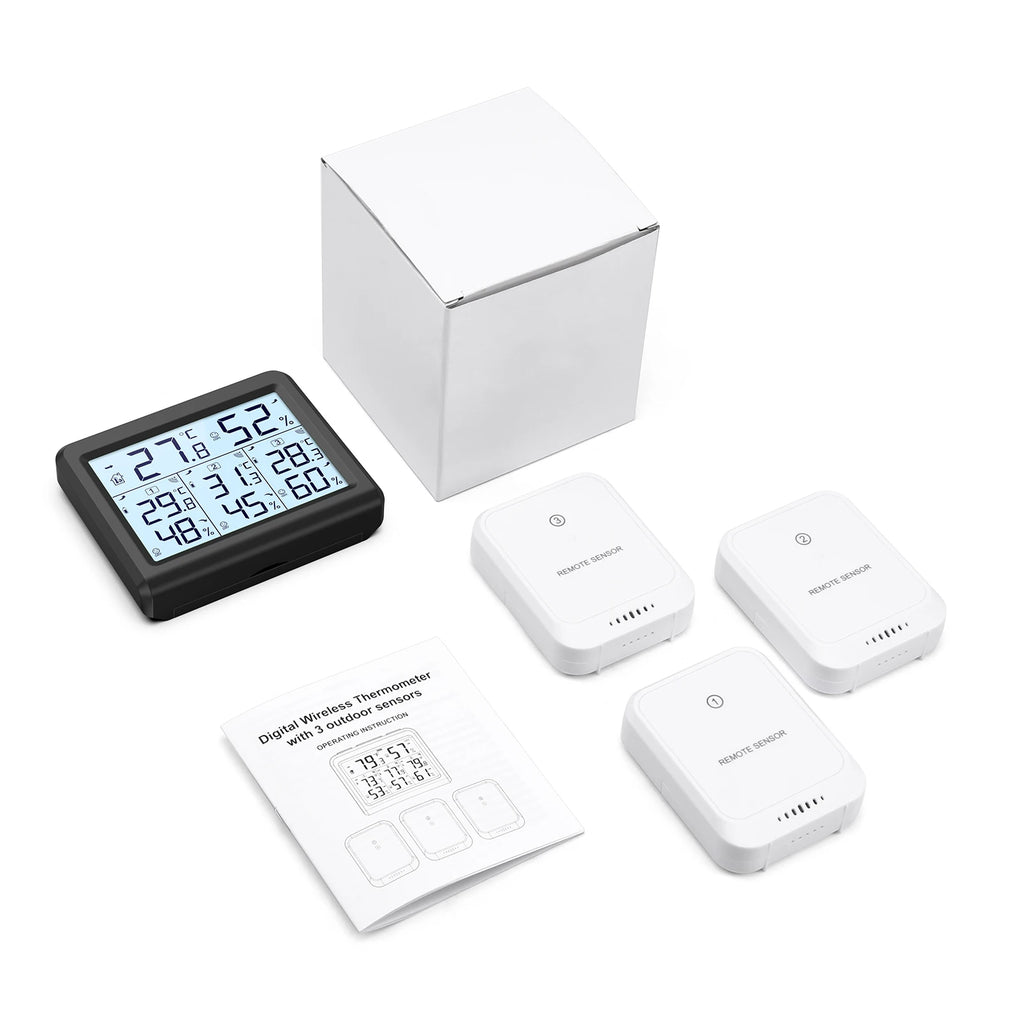 ORIA Indoor Thermometer Digital Hygrometer Wireless Temperature and Humidity Gauge Monitor with 3 Sensor for Home Office Bedroom