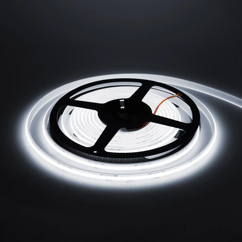 12V 24V IP68 Waterproof COB LED Strip Light 5m 10m 15m 20m 0.5m Flexible Tape IP30 320 LEDs High Density Bright Liner Lighting