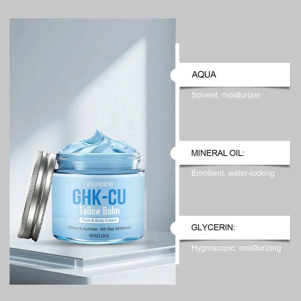 GHK-Cu Copper Peptide Tallow Balm Face Cream Hydrating Neck Moisturizer Body Skin Care Natural Vitamin E Honey Nourishing Lotion