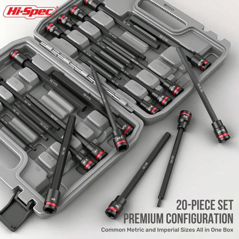 Hi-Spec 3/8 Impact Socket Set Wrench Socket Hex Socket Set S2 Bits & CR-V Sockets Hand Tools Torx Bit Long Socket Colorful Ring
