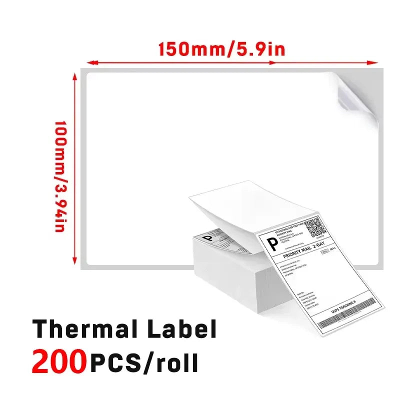 4x6 thermal label paper, 200 pcs/roll; size 150mm x 100mm diagram