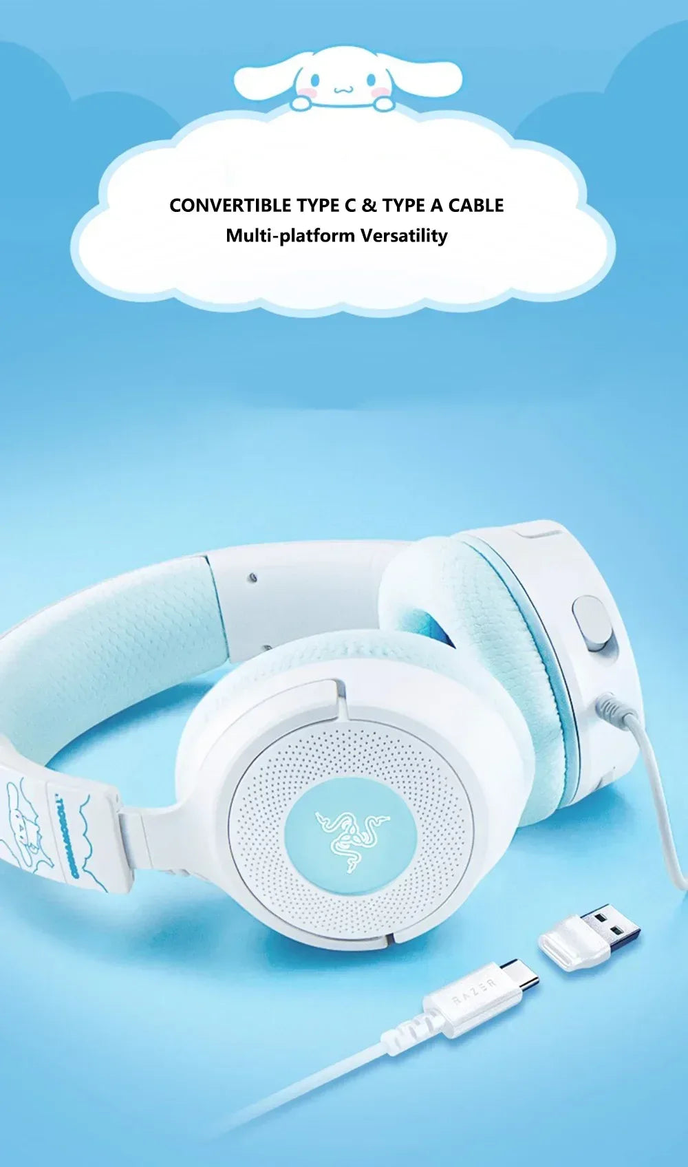 Cinnamoroll Gaming Headset | 7.1 Surround Sound | 40mm Drivers | Tidesmit Tidesmit