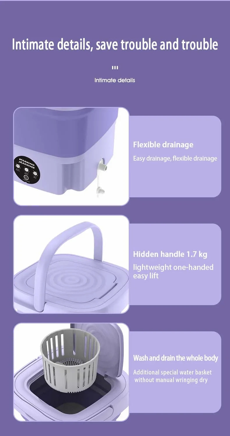 Tidesmit 8L portable foldable washing machine with spin dryer for small apartment laundry, socks, and baby clothes