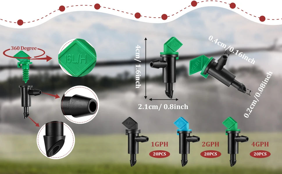 60PCS Drip Emitter Garden Flag Irrigation Dripper in 3 Sizes Trees and Shrubs 1 GPH  2 GPH 4 GPH