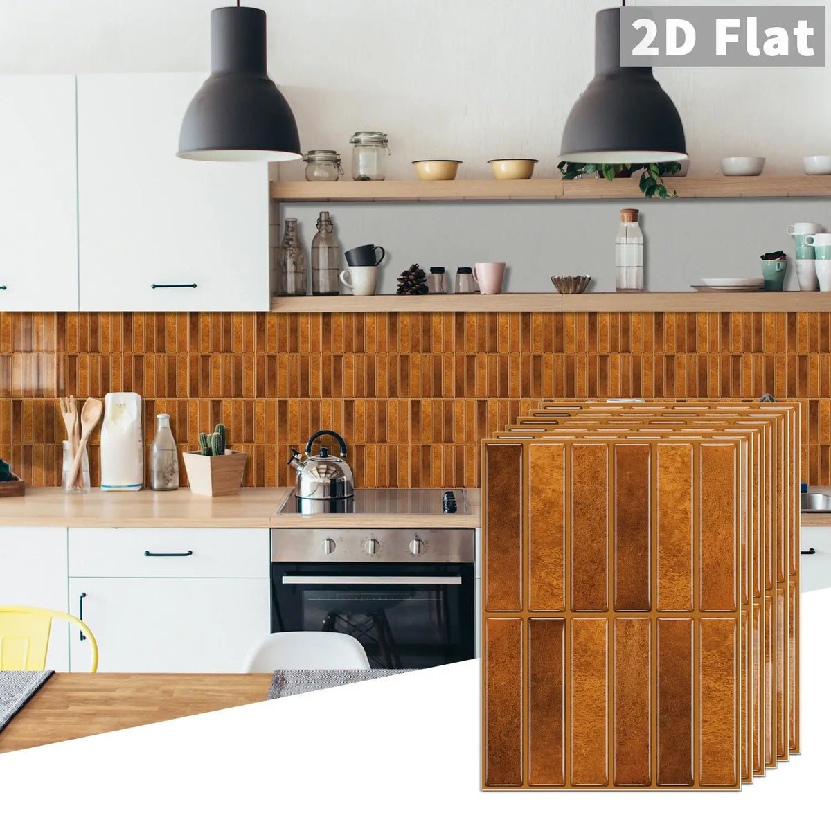 Self-adhesive 2D tile decal sheets in warm brown square grid pattern