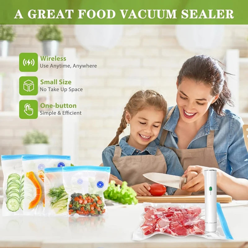 A19F-Vacuum Sealer For Food - Cordless Handheld Food Vacuum Saver With 10 Pcs Sealer Bags, For Food Preservation & Fresh