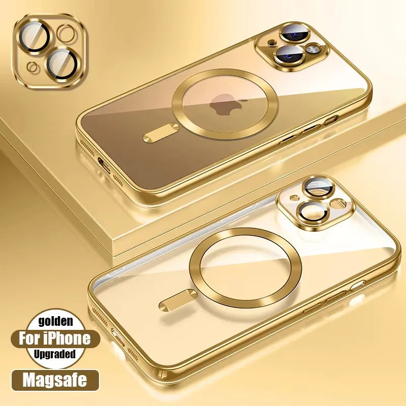 Magnetic iPhone 16 Case with Lens Protection - Slim Shock-Absorbing Cover Gold Tidesmit
