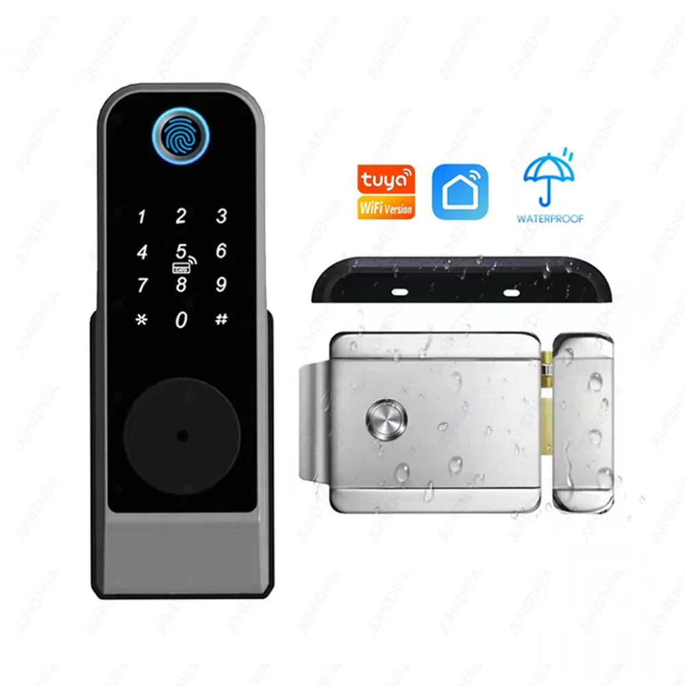 Waterproof Outdoor Smart Door Lock Tuya WiFi Fingerprint Password IC Card TTLock APP Alexa Google Home Entry Electronic Rim Lock