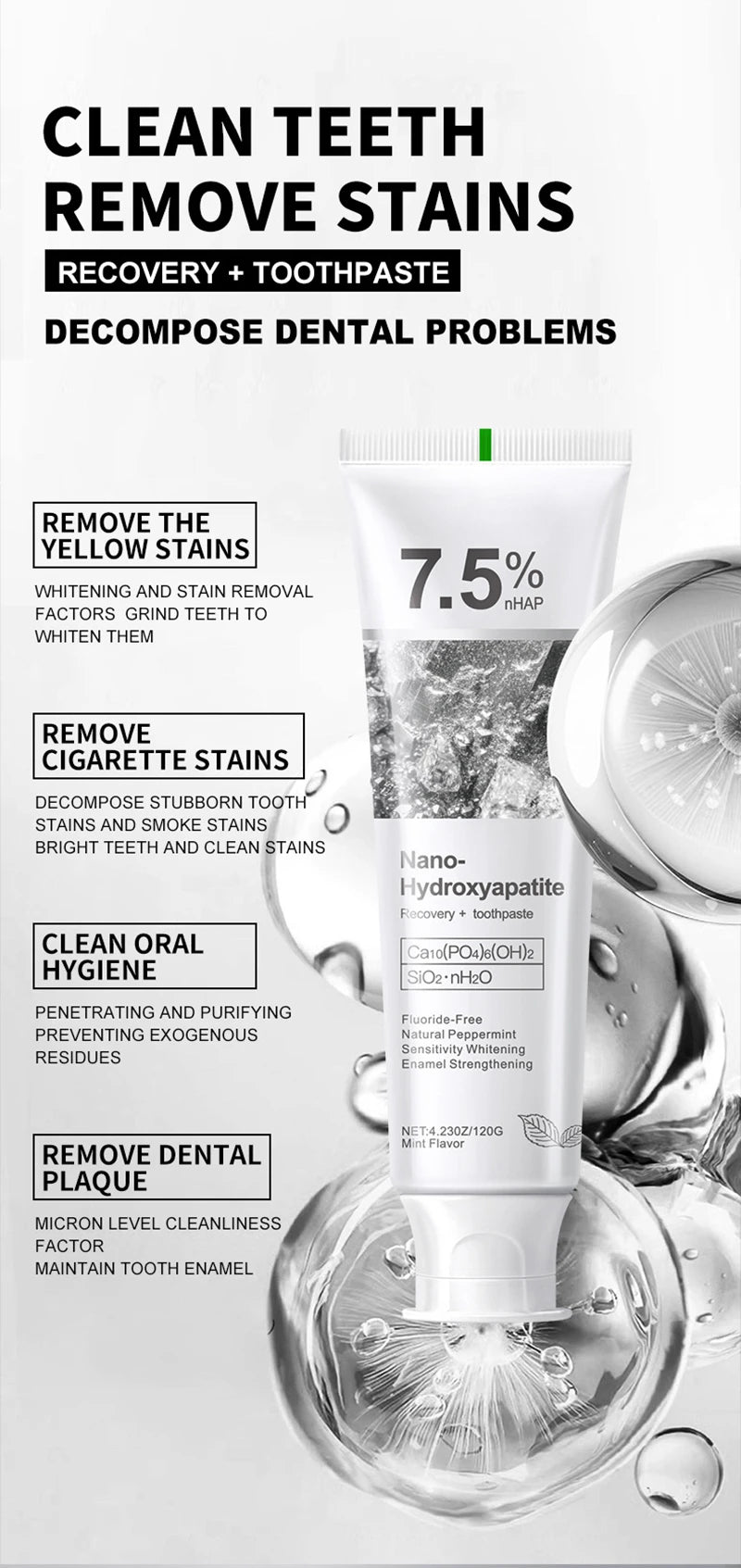 Tidesmit 7.5% Hydroxyapatite Probiotic Whitening Toothpaste 120g for enamel repair and fresh breath