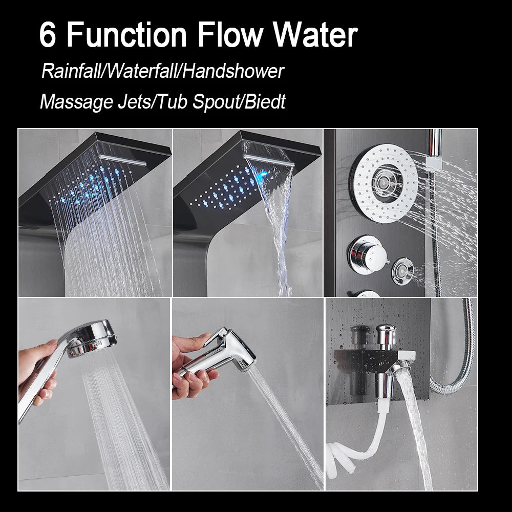 LED Light Shower Faucet Bathroom SPA Massage Jet Shower Column System Waterfall Rain Shower Panel Bidet Sprayer Tap
