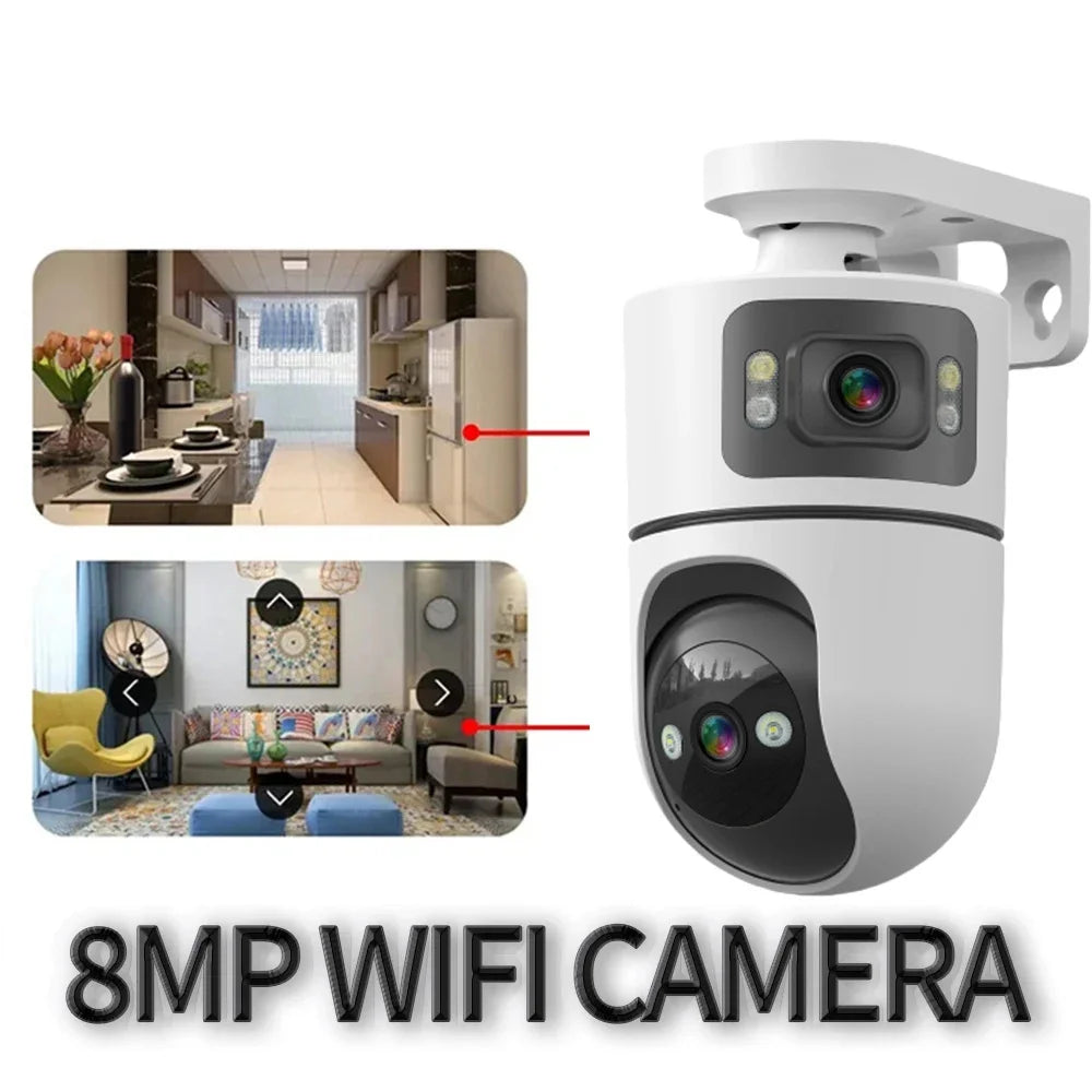 8MP WiFi IP Camera With Adjustable Bracket Dual Lens Security Wireless Surveillance Cameras Onvif 10X Zoom Baby Monitor Mini Cam