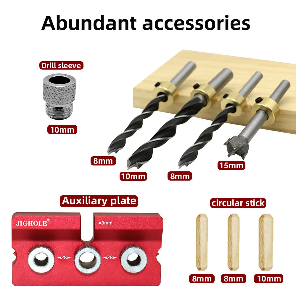 3 In 1 Universal Dowel & Pocket Hole Jig Adjustable Wood Hole Drilling Guide Locator Woodworking Cam Doweling Kit Tool