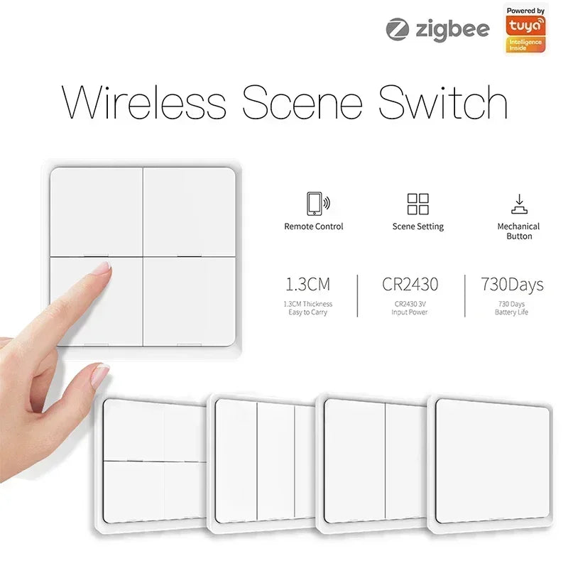 ZigBee Wireless 4 Gang 12 Scene Tuya Switch Push Button Controller Battery Powered Automation Scenario Work Alexa Google Home