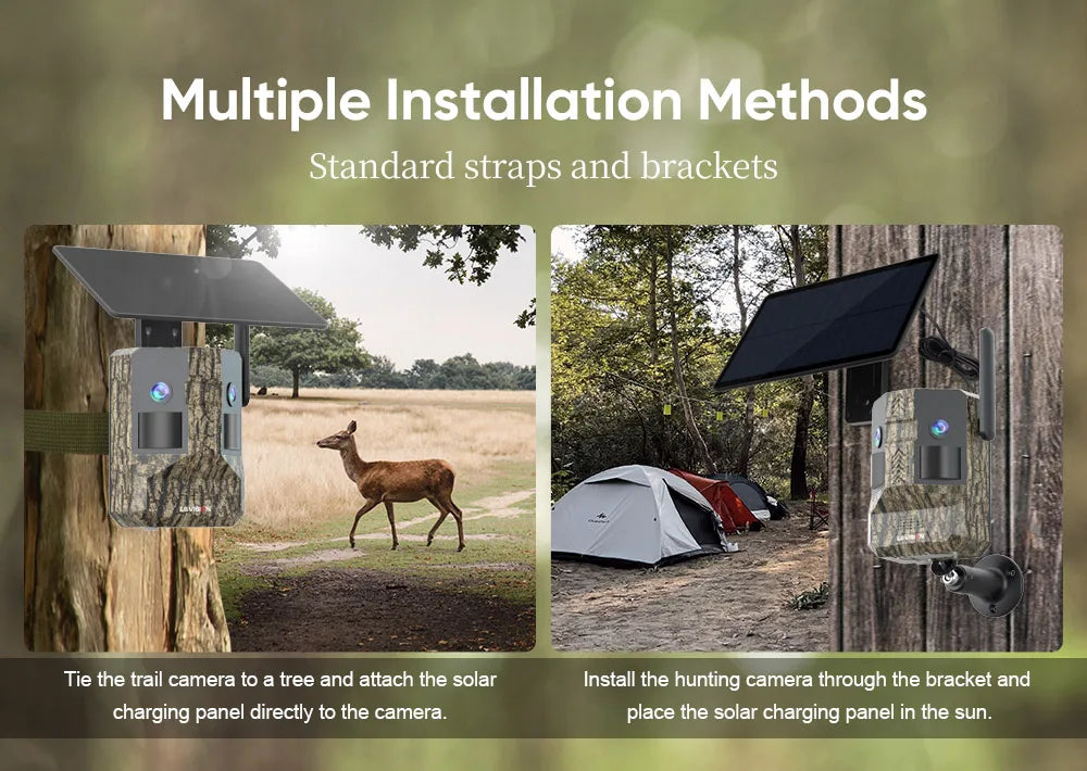 UCON 24MP 4G Solar Trail Camera Dual Screen Outdoor Cellular Trail Camera Dual PIR AI Animal Detection 0.2s Triggered Wildlife