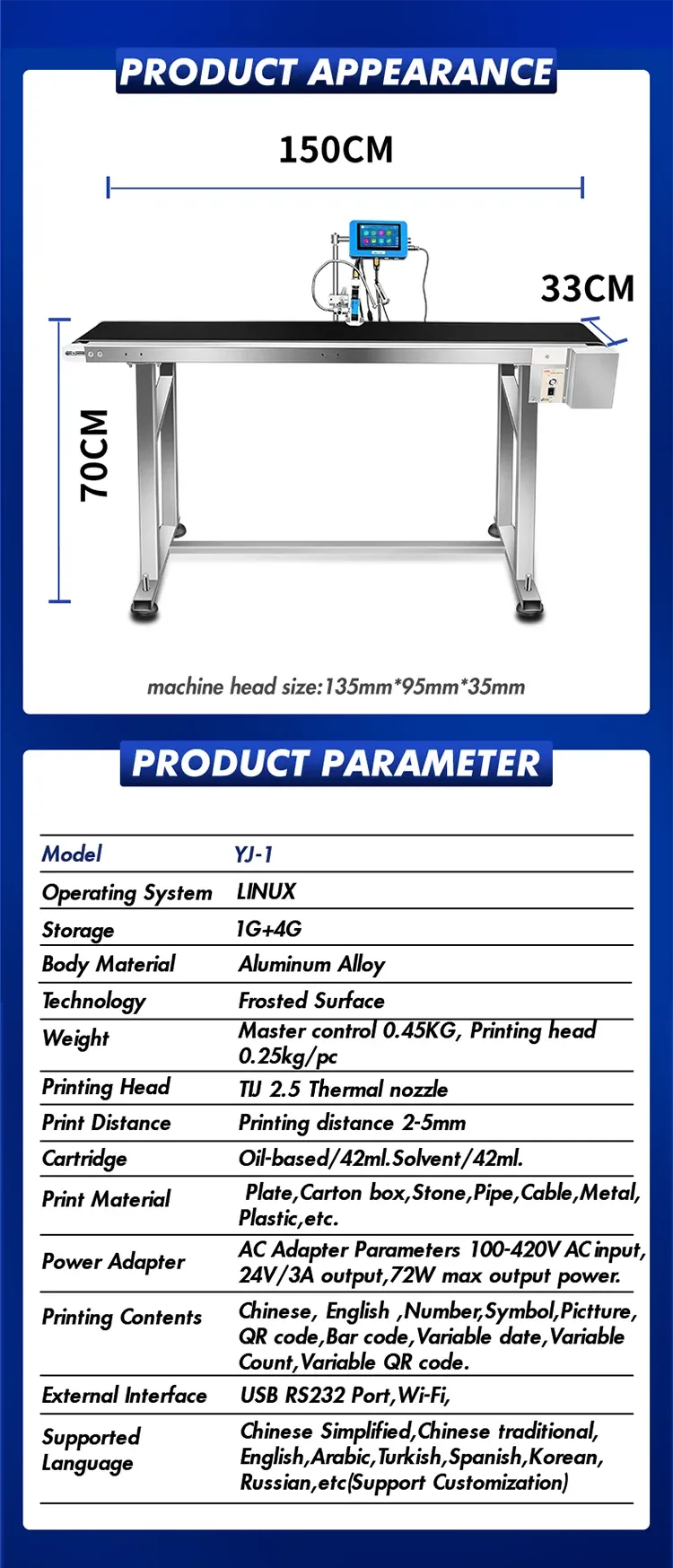 12.7mm Industrial Online TIJ 2.5 Inkjet Printer for Conveyor Belt Marking Systems Barcode Batch Number Date Logo Coding Machine