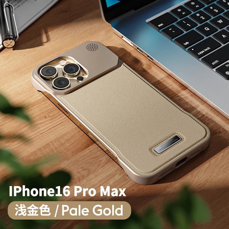 Magnetic Leather Aromatherapy Phone Case for iPhone 16 Pro - Slim Fit Pale Gold Tidesmit