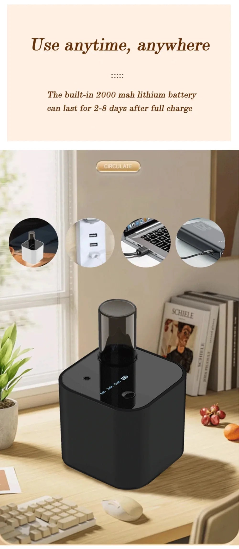 Waterless Portable Aroma Diffuser 3 Mist Modes Aromatherapy Diffuser for Essential Oils Scent Machine for Home Office Bedroom