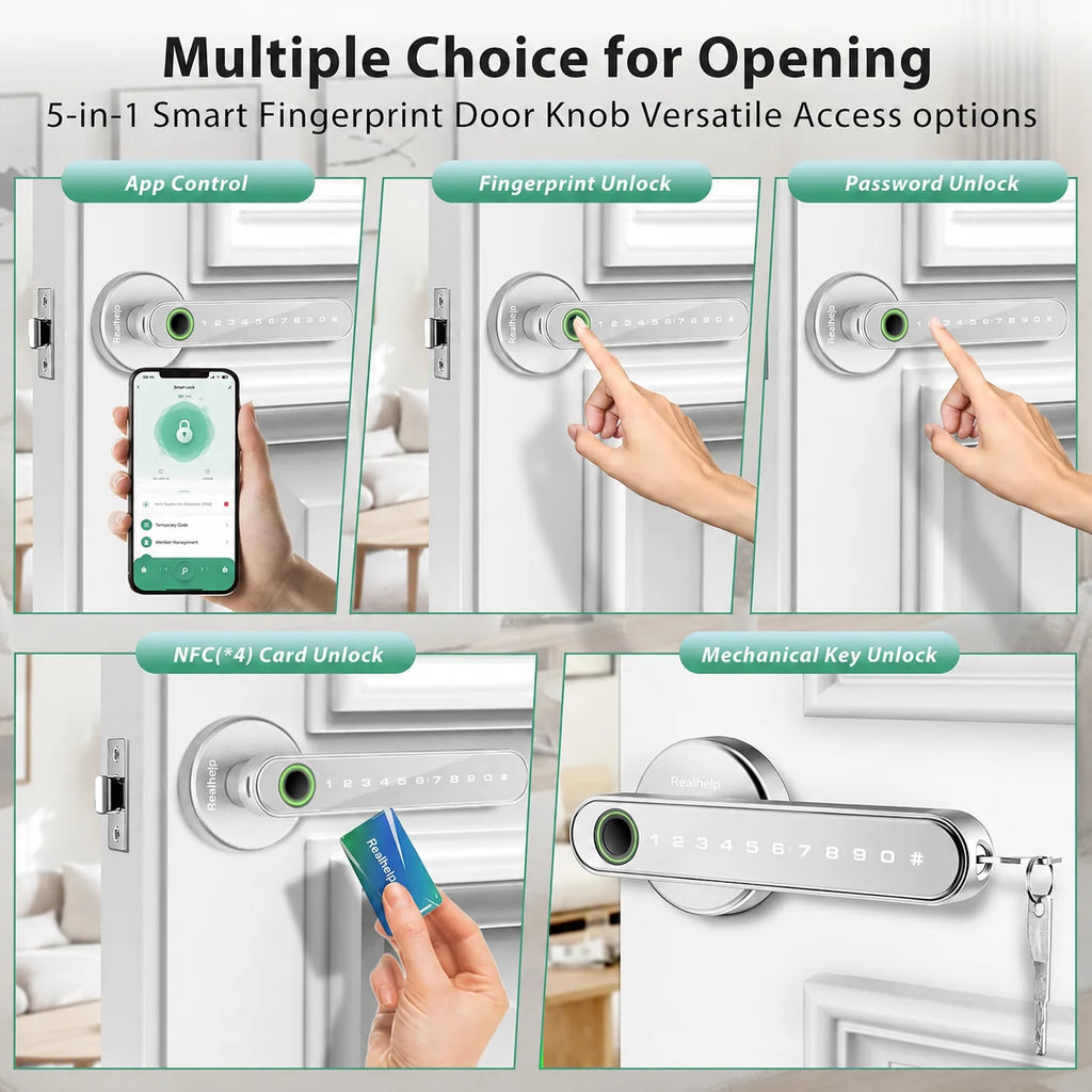 Bluetooth Fingerprint Door Handle Lock Tuya Smart Life App PIN RFID Card Mechanical Key for Home Apartment Office