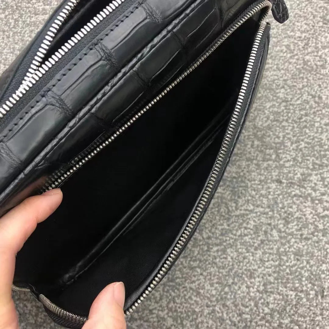 2022 New Designer Belly Crocodile Skin Men's Shoulder Bag Fashion Men Real Crocodile Bag High Quality Large Capacity Male Bag 45