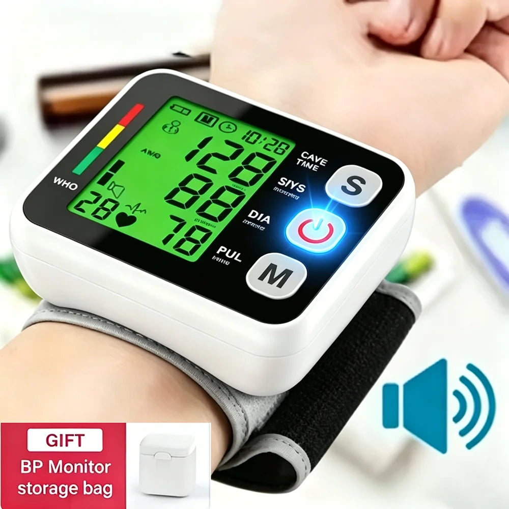 Smart Electronic Bp Monitors High Accurate Wrist Blood Pressure Monitor English Voice Tonometer LCD  Digital Sphygmomanometer