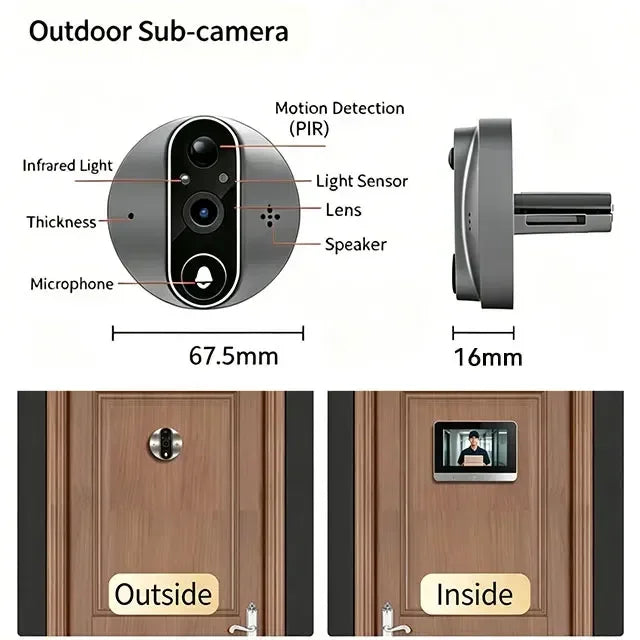 Smart Life Tuya WiFi 5 Inch Doorbell Video Camera with Peephole Eye 10000mAh Battery Mute Recording PIR Alexa & Google Digital