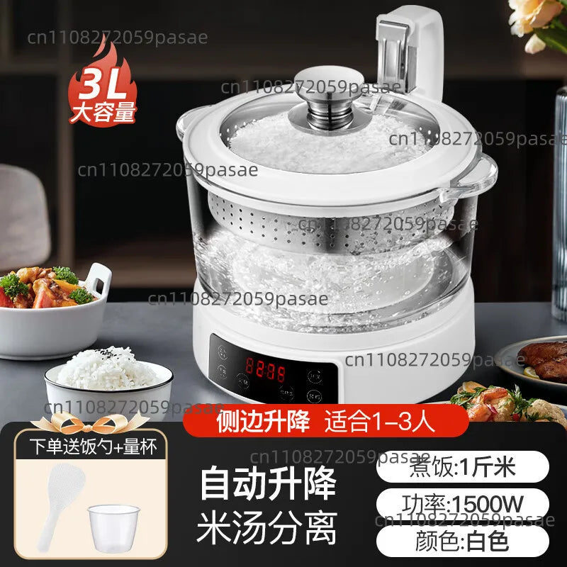 3L electric rice cooker with white body, stainless inner pot, and digital control panel
