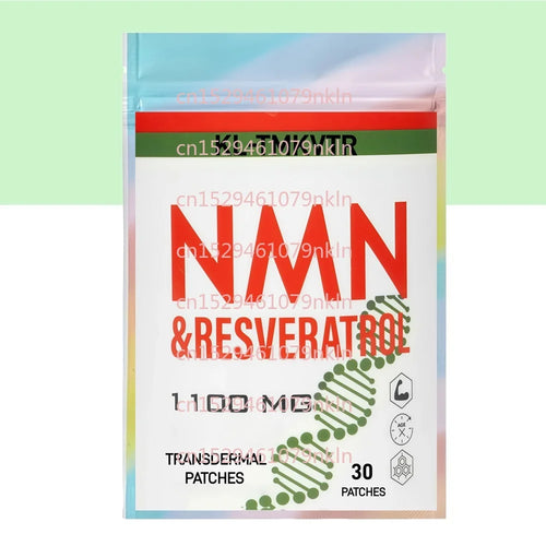 Anti-aging NMN & Resveratrol 1100mg transdermal patch 30-count pack with DNA helix design.