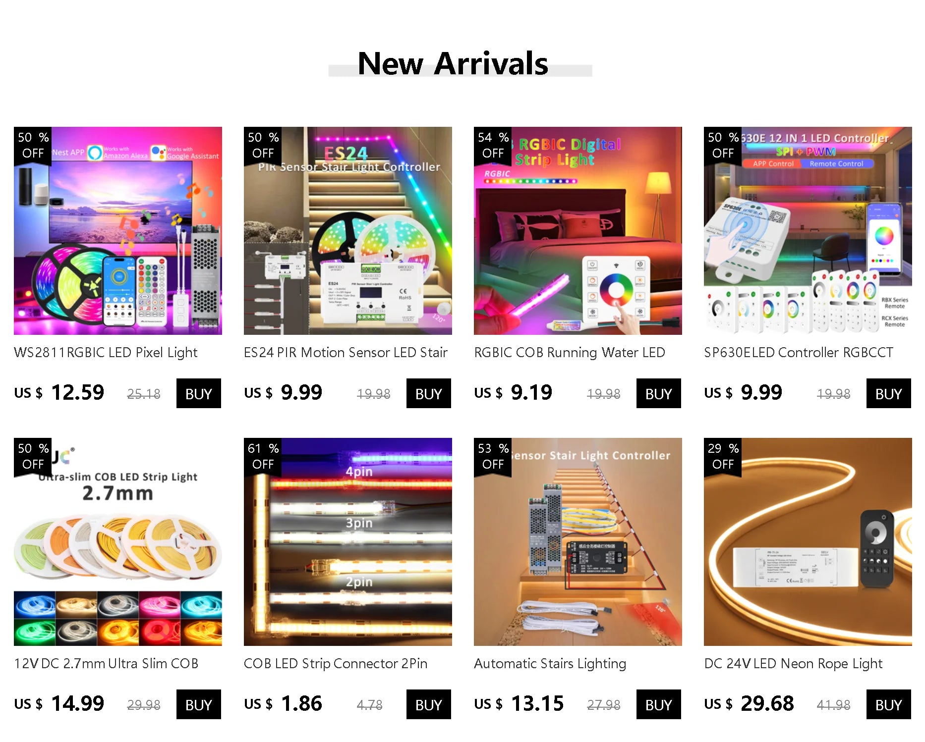 5M 10M 15M 20M Wifi RGBIC LED Strip Light 24V COB WS2811 Pixel Flexible Ribbon FairyNest APP IR Remote Alexa Voice Control Lamp
