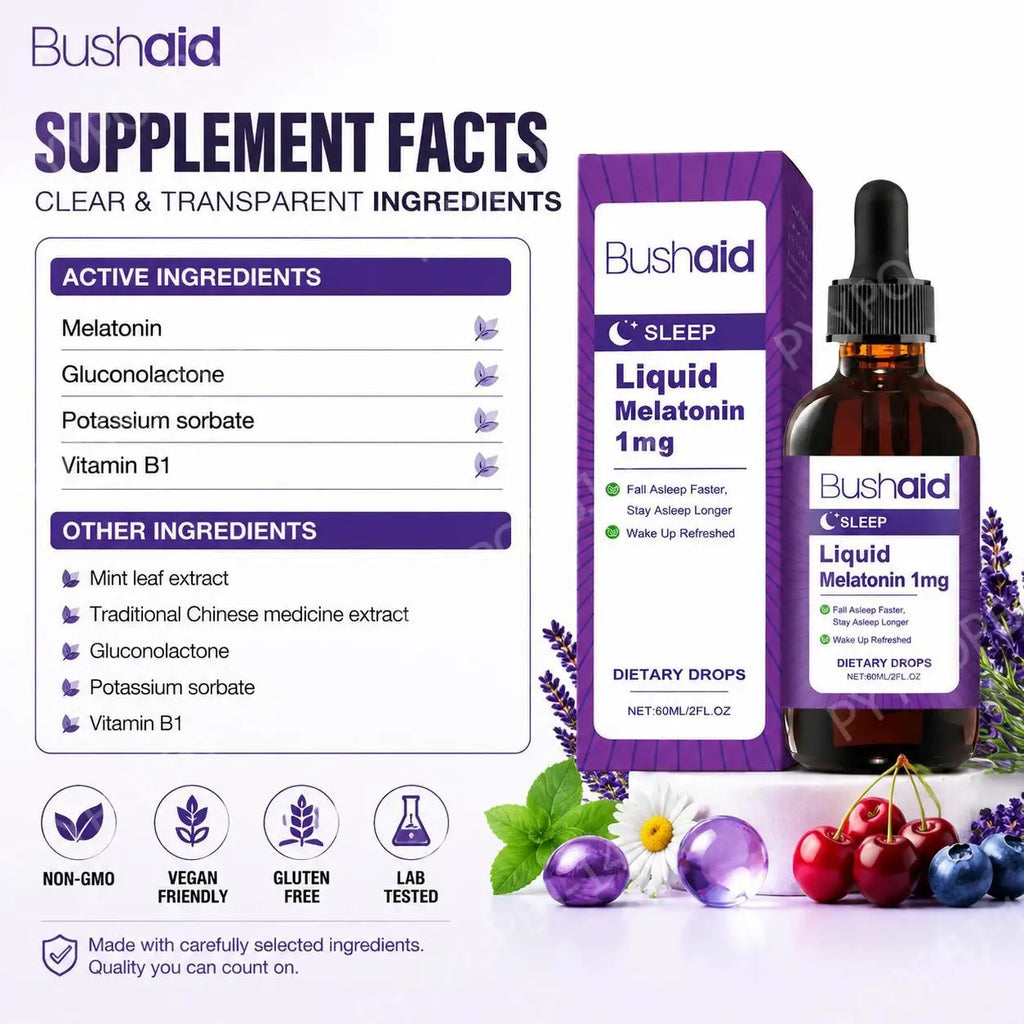 Liquid Melatonin 1 Mg Sleep Drops, Mint Leaf Extract, Fall Asleep Faster, Stay Asleep Longer, Wake Up Refreshed 60 ML