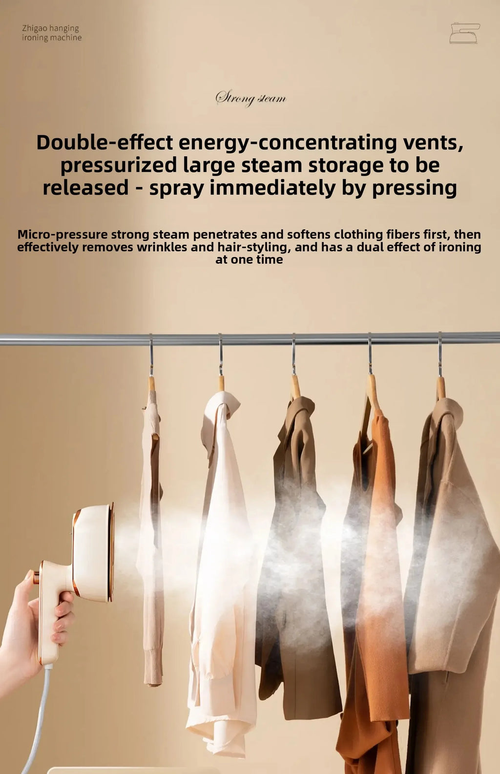 Tidesmit handheld portable steam iron showing dual dry and wet ironing function for efficient home clothes care