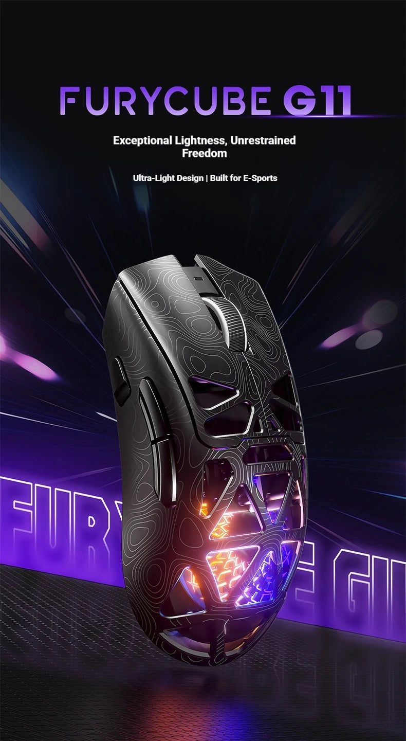 FURYCUBE G11 wireless mouse game Bluetooth the third mock examination PAW3311 lightweight hollow out design RGB mouse