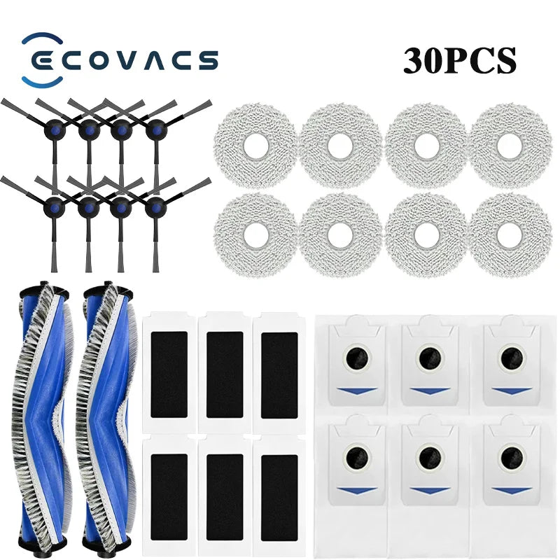 Tidesmit replacement parts set for ECOVACS T30 Pro OMNI and Yeedi M12 Pro+ including dust bags, brushes, and filters