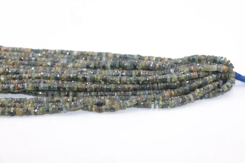 AAA Natural Rare Green Sapphire Faceted Tyre Shape Beads 3-4mm 16 inches Stone Beads For Jewelry Making At wholesale price