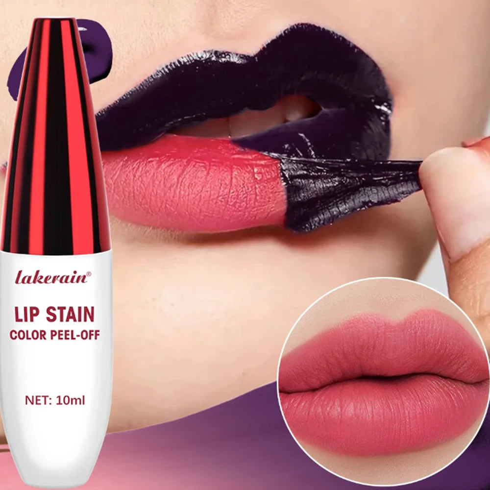 Waterproof peel-off lip stain leaves a matte, transfer-resistant pink finish on lips for a long-lasting tattoo effect.