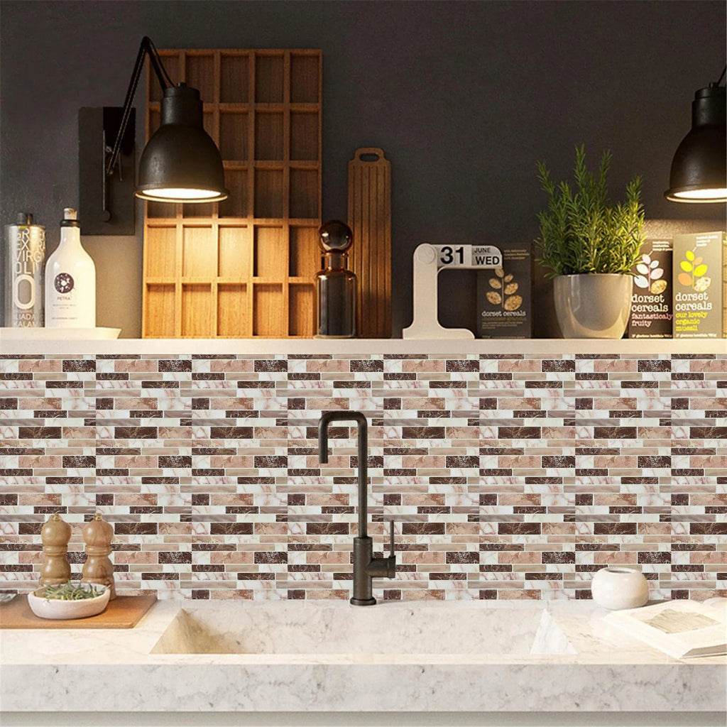 10pcs Self Adhesive Tiles Stickers Marble Mosaic Embossing Tile Stickers Kitchen Bathroom Waterproof  Wall Decals Decoration ﻿