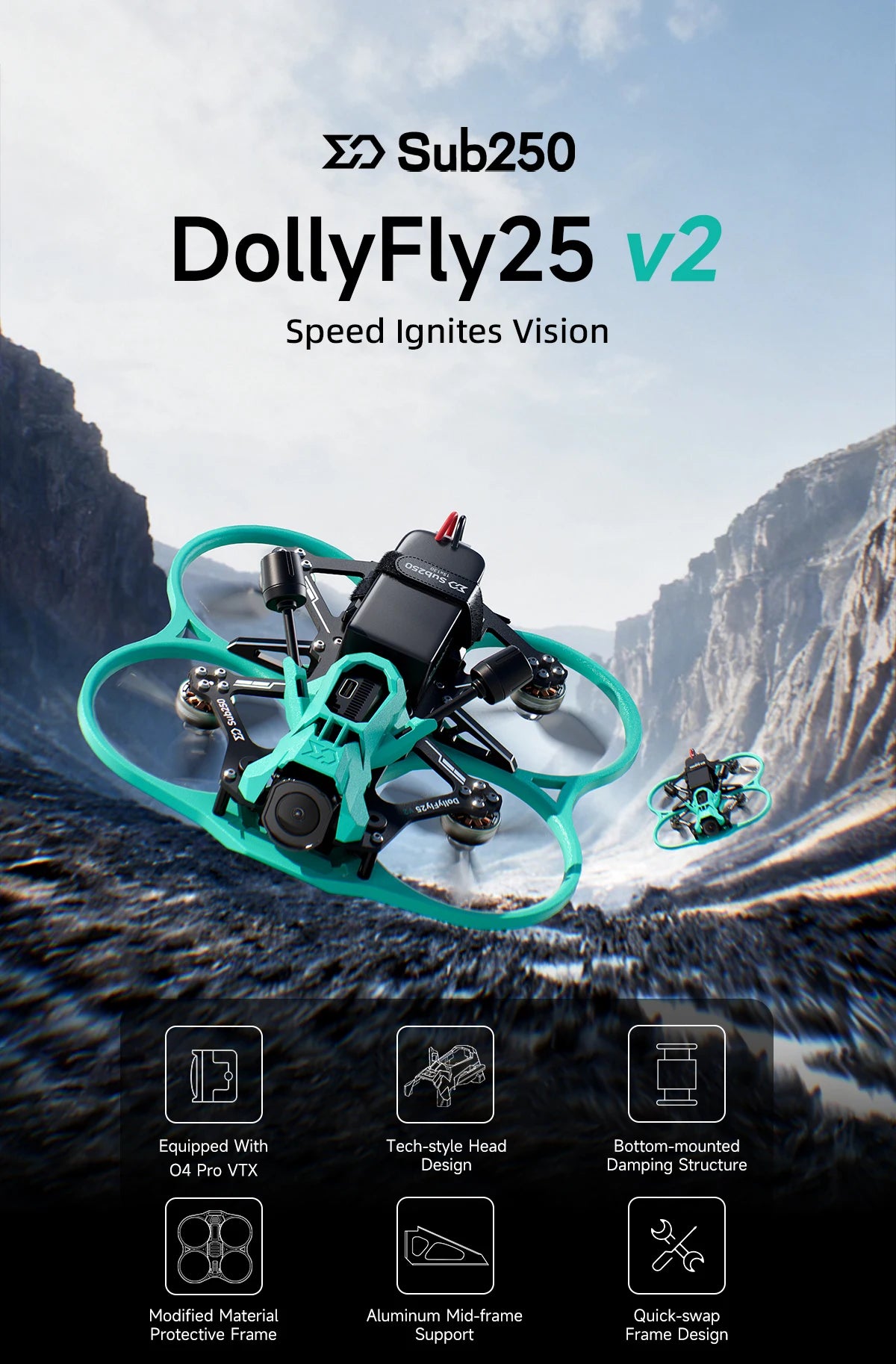 2.5 Inch CineWhoop FPV Drone with 4K 120fps Camera and GPS Tidesmit