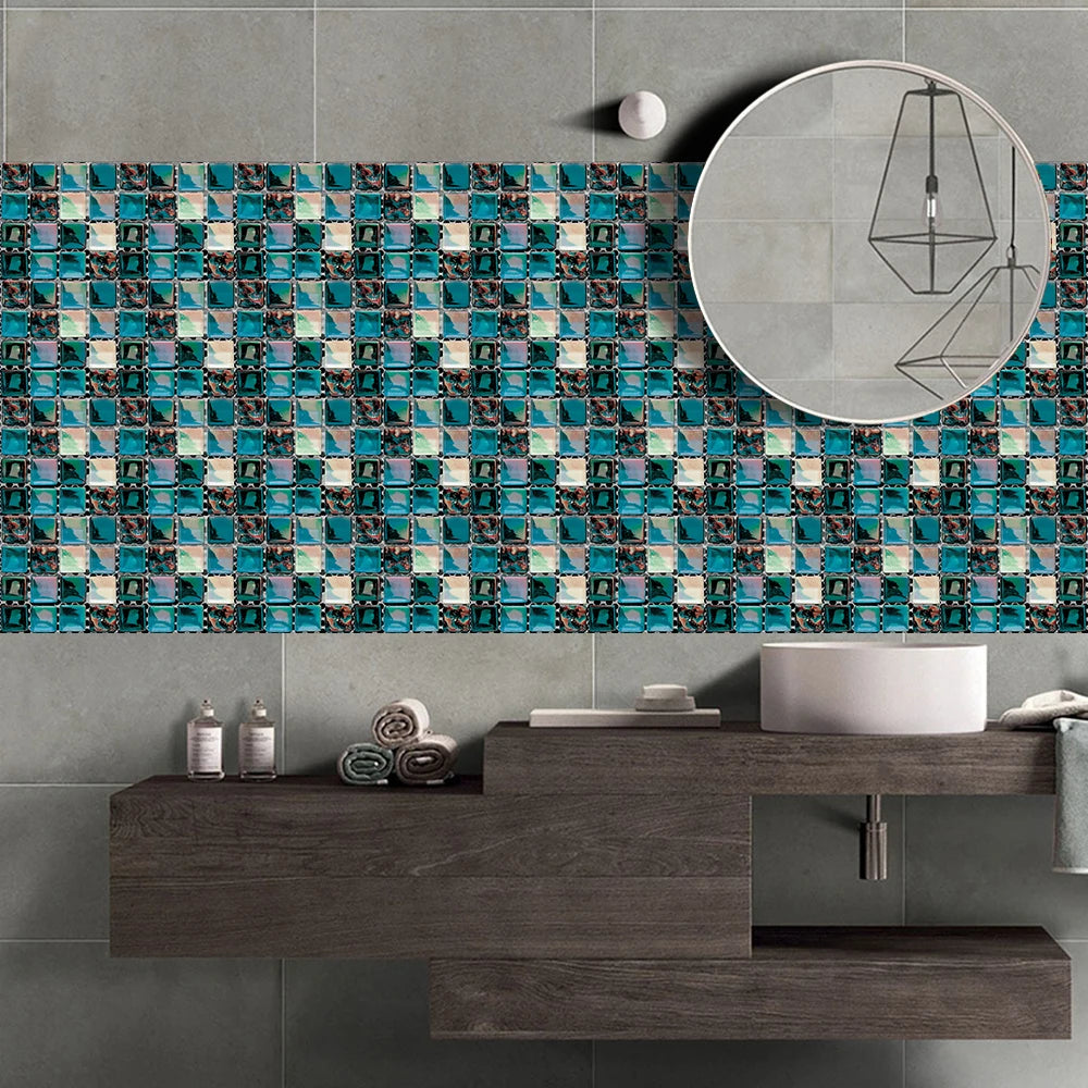 10pcs Flat Mosaic Style Tiles Sticker Kitchen Bathroom Waterproof & Oilproof Art Wall Sticker Peel & Stick Surface Glossy Film