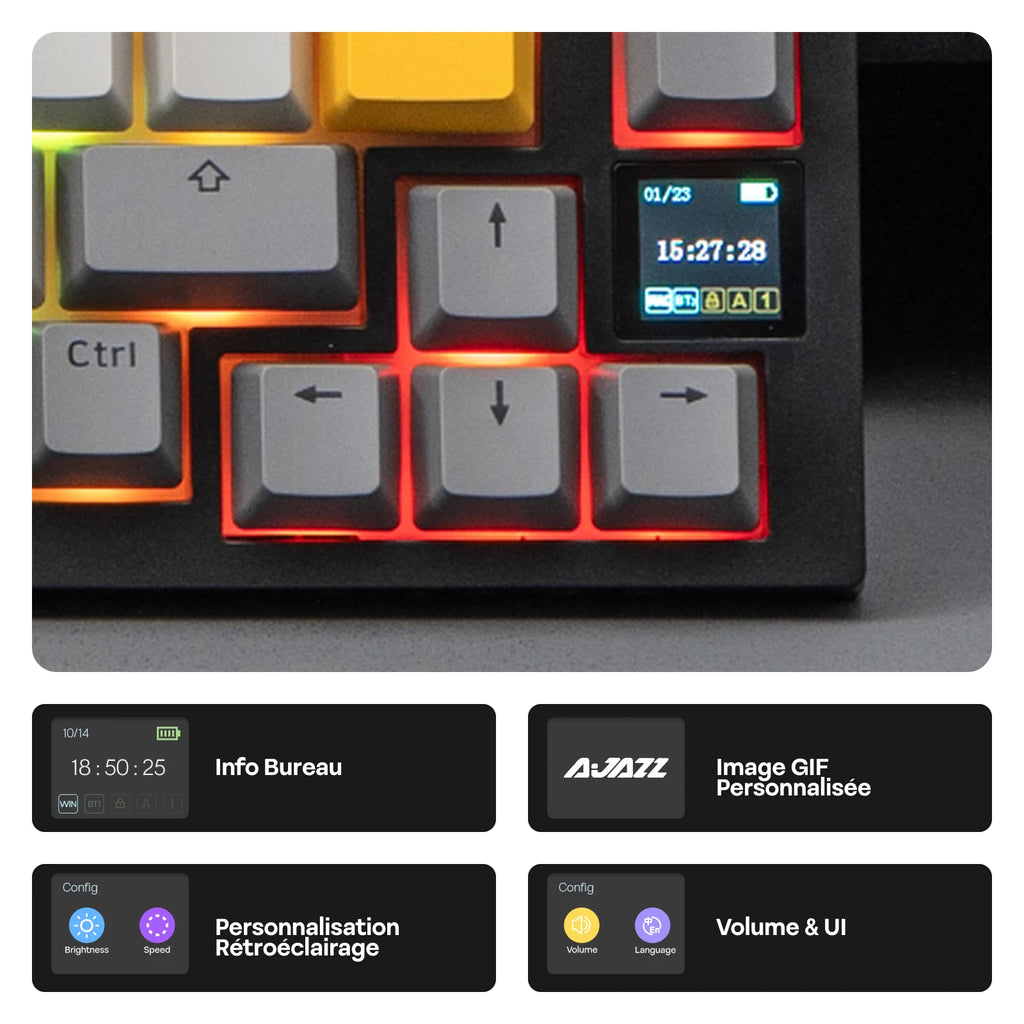 ISO-FR Layout EPOMAKER X AJAZZ AK820 PRO 75% AZERTY French Gasket Wired/Bluetooth/2.4GHz Wireless Mechanical Keyboard with Interactive TFT & 4000mAh