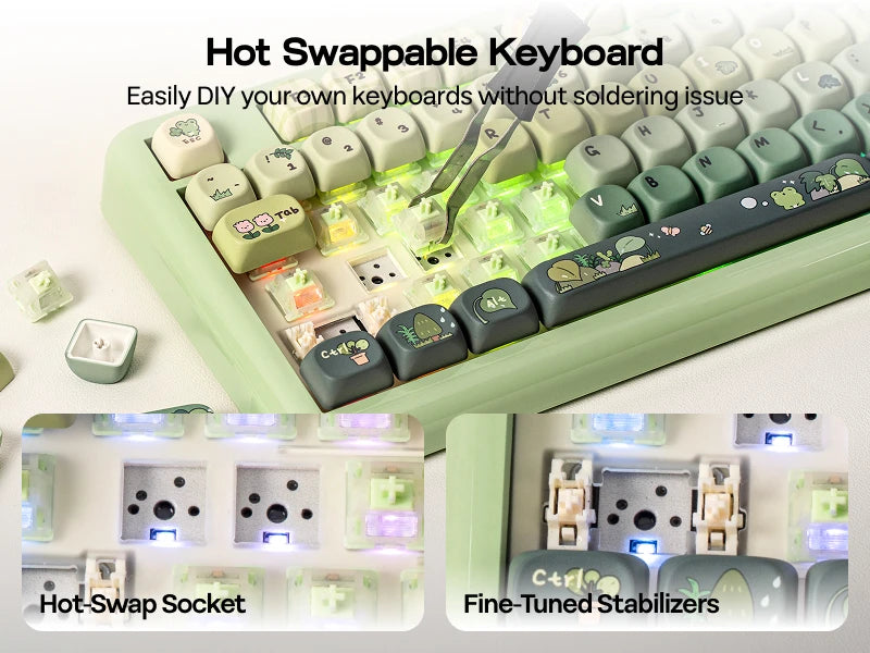 KiiBOOM Phantom98 Lite 96% ANSI US Layout VIA Programmable Gasket Wired/BT/2.4GHz Wireless Mechanical Gaming Keyboard 8000mAh
